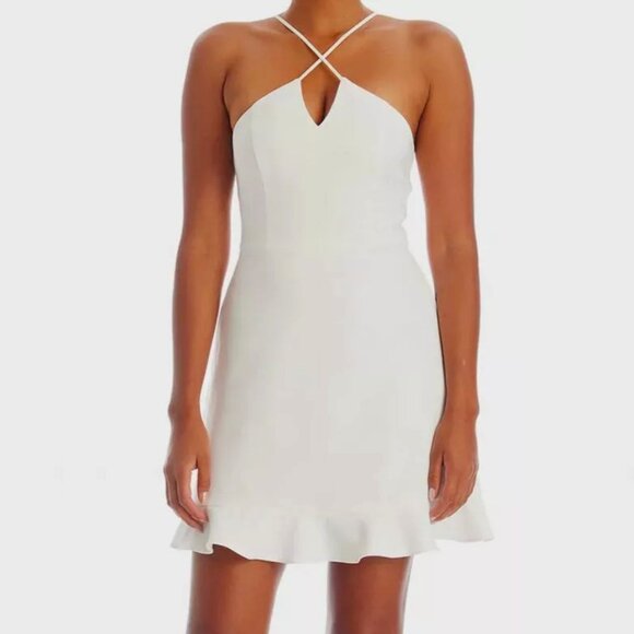 Aidan by Aidan Mattox Halter A-Line Ruffle Hem Mini Dress, Ivory 4 NWT - Picture 2 of 9